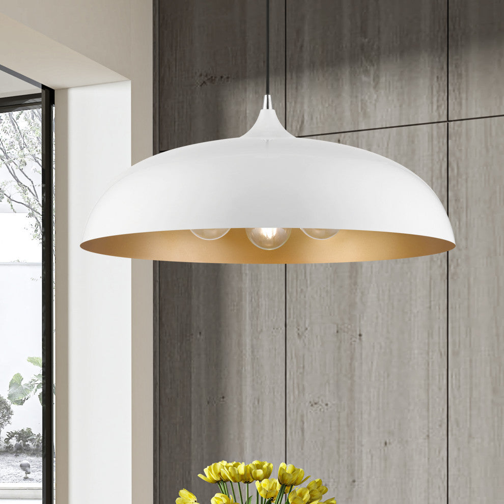 Amador 3 Light Shiny White With Polished Chrome Accents Large Pendant