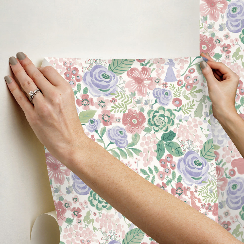 Disney Princess Purple Watercolor Floral Peel and Stick Wallpaper