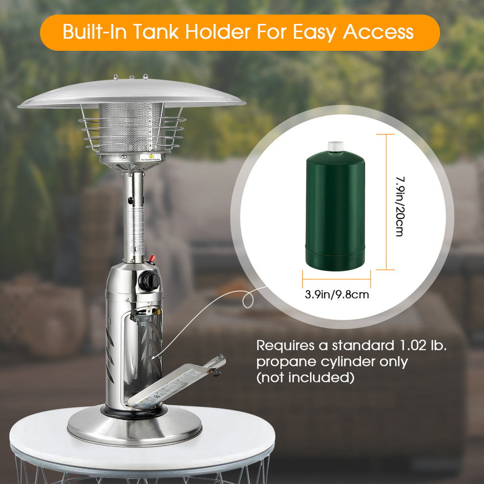 Costway Patio Propane Heater 11,000BTU Portable Tabletop Stainless Steel