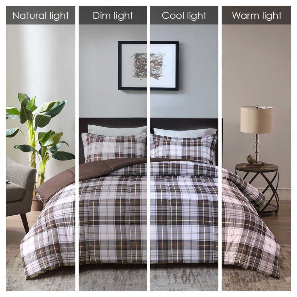 Madison Park Essentials Parkston Moisture Management Plaid Comforter Set, Brown