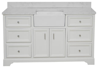 Zelda 60" Bathroom Vanity, White, Engineered Carrara, Single