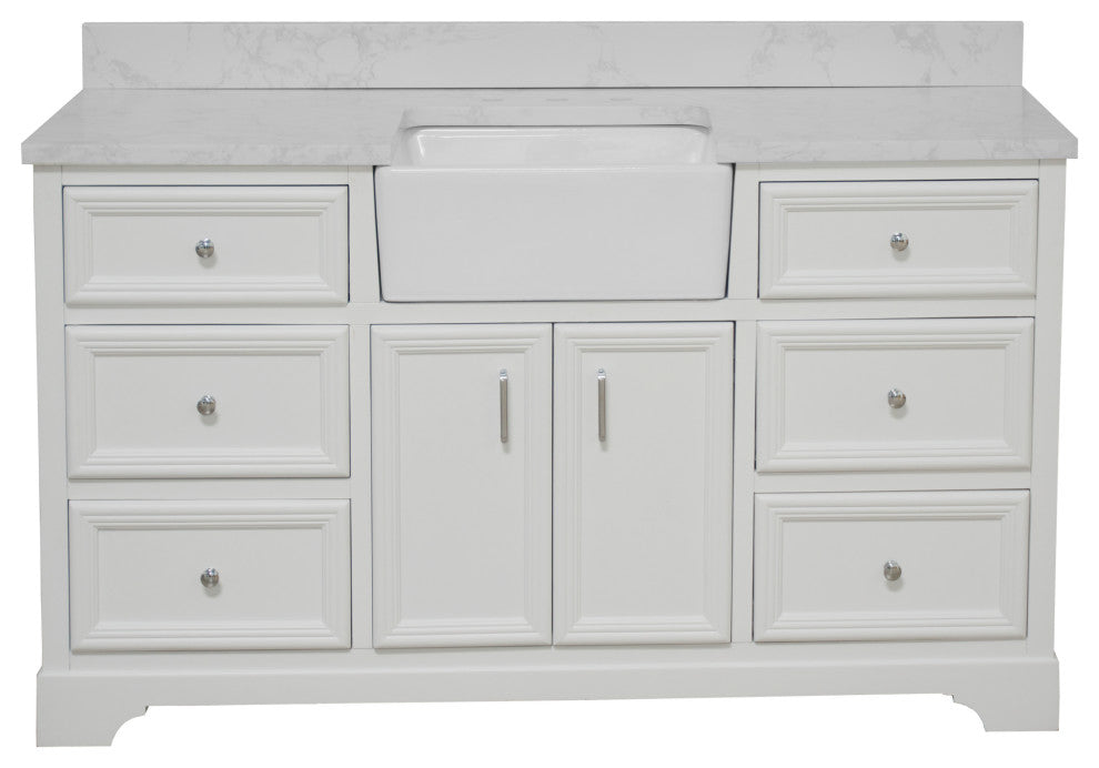 Zelda 60" Bathroom Vanity, White, Engineered Carrara, Single
