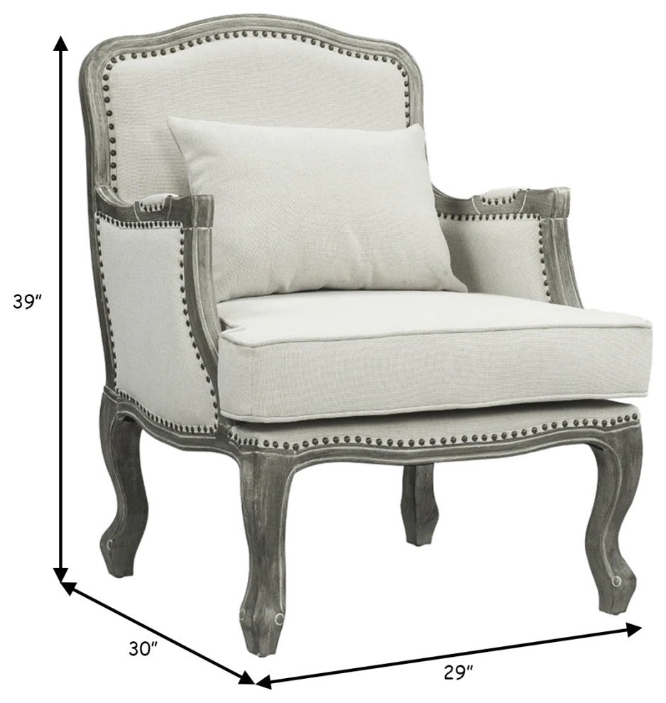 Benzara BM276244 Classic Accent Chair, Nailhead Trim, Box Cushion, Cream/Brown