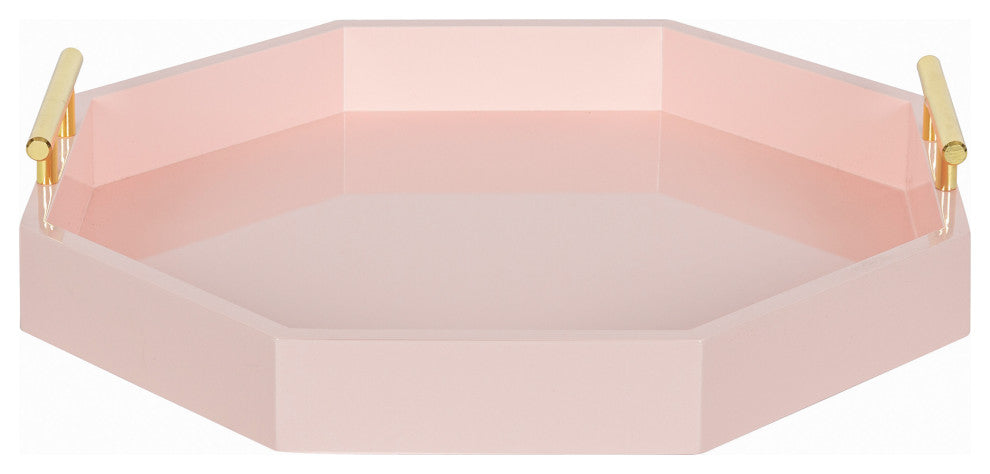 Lipton Octagon Decorative Tray With Metal Handles, Pink, 18"x18"