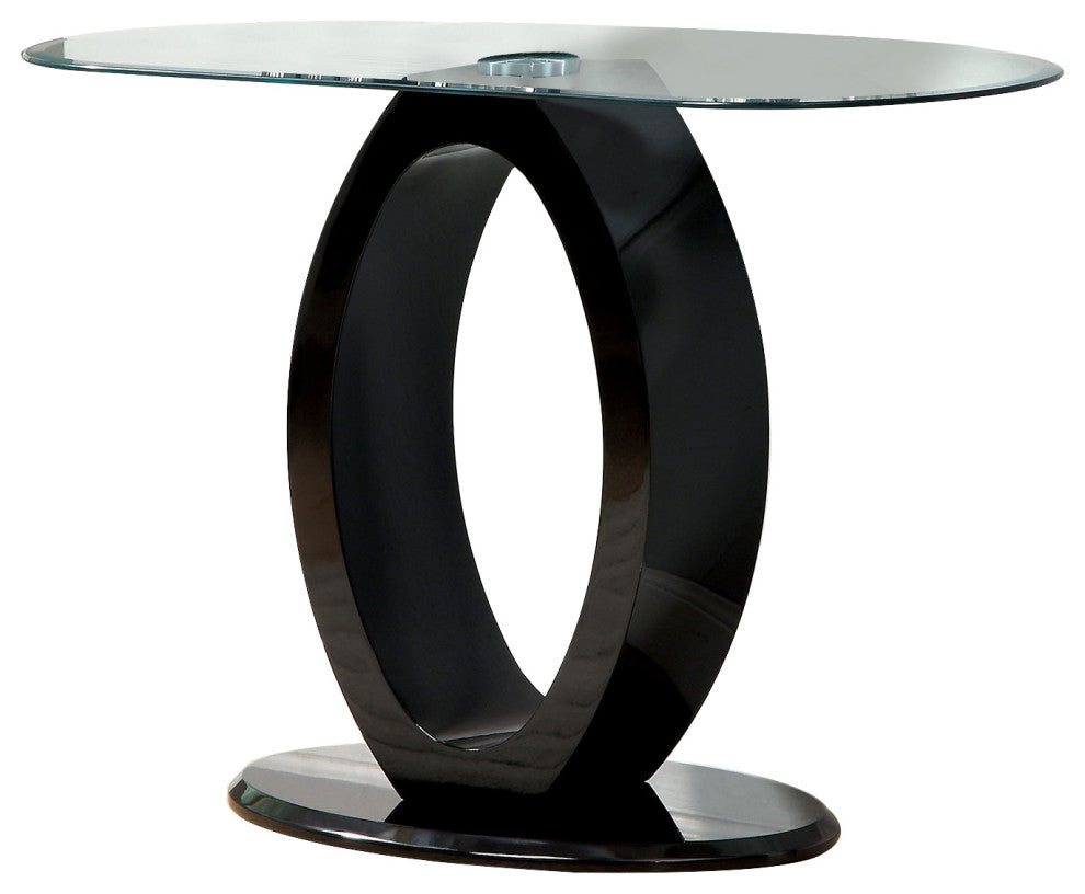 Benzara BM207924 Contemporary Glass Top Sofa Table with O Shape Base, Black
