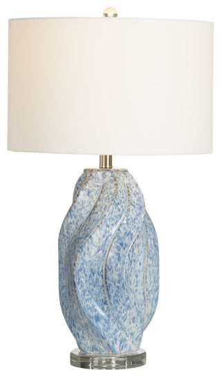 Janice 3-Way Swirl Ceramic Table Lamp with White Linen Shade