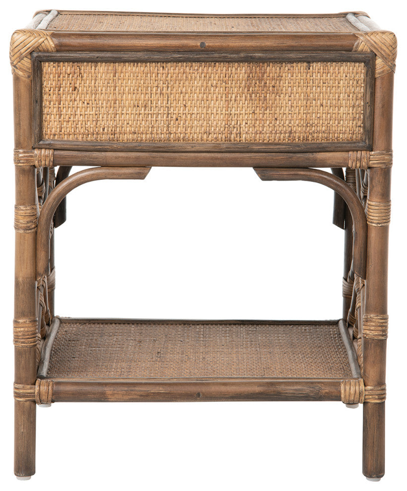 Rattan Chippendale Bedside Table, Natural, Antique Brown