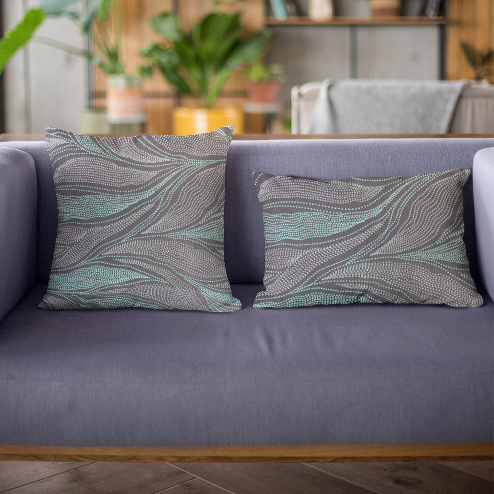 Plutus Blue Leafs Floral Luxury Throw Pillow, 22"x22"