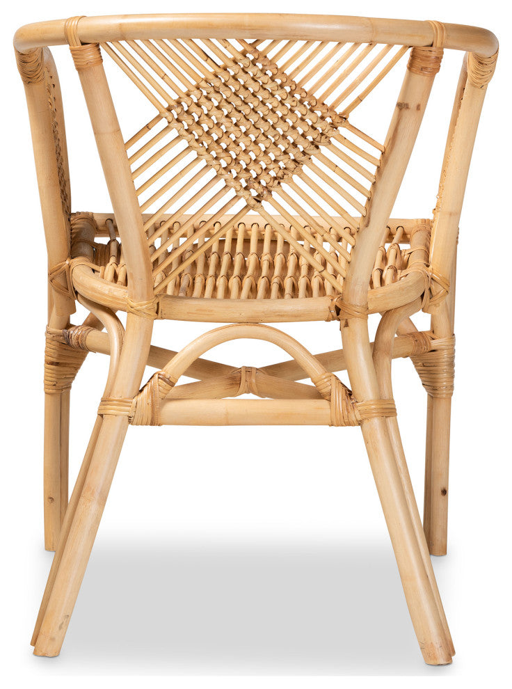 Sena Modern Bohemian Rattan Dining Chair, Natural Brown
