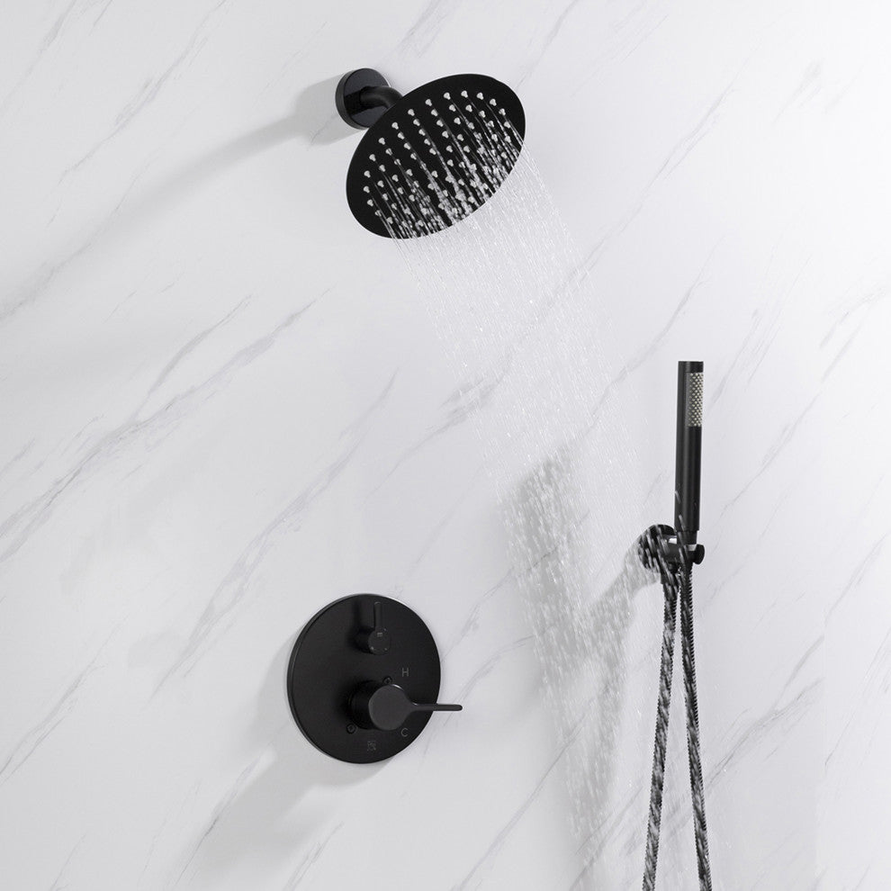 Salamonio Set 8" Matte Black Round Rain Shower and Handheld