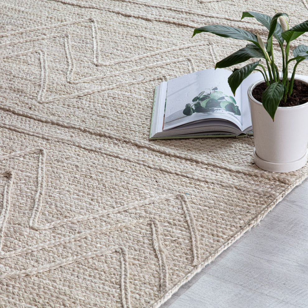 9' x 12' Kresty Ivory Chevron Braided Area Rug