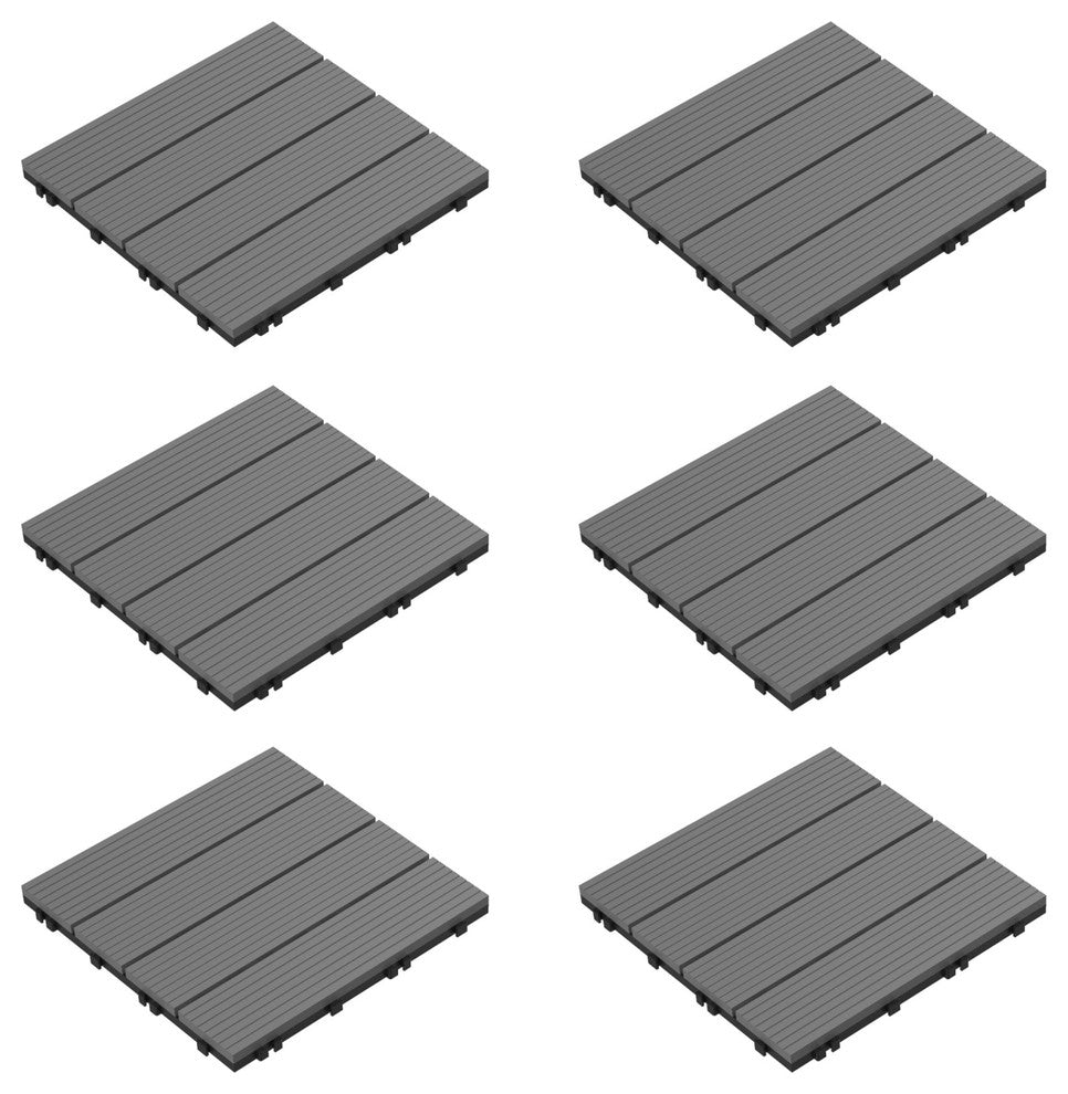 Pure Garden Set of 6 Interlocking Dark Gray Slat Patio Tiles