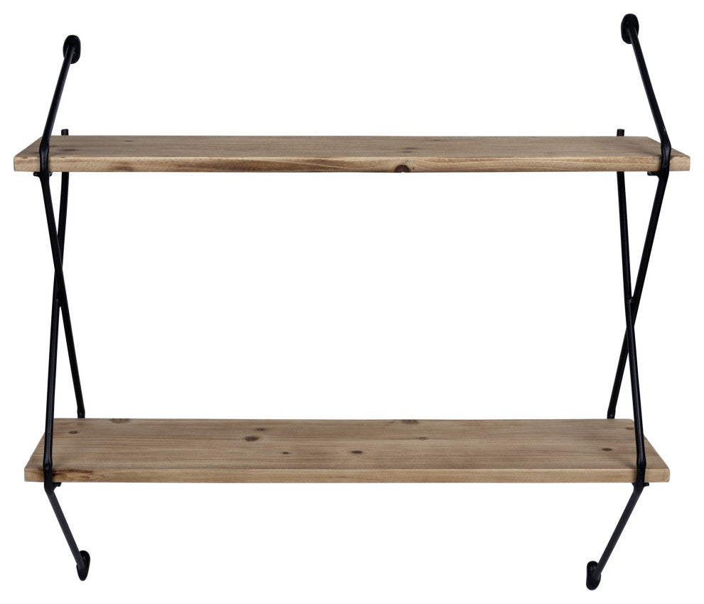 Two Tier Metal and Wood Wall Shelf