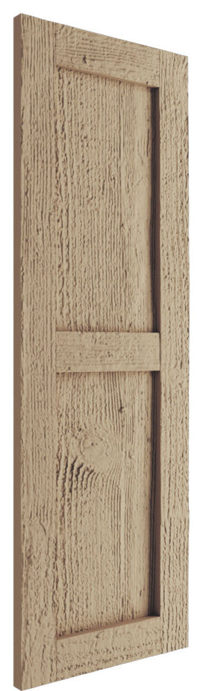 Rustic Two Equal Panel Flat Panel Rough Sawn Faux Wood Shutters (Per Pair)