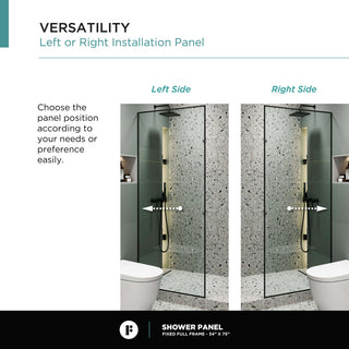 Single Fixed Glass Shower Panel - Clear Tempered Full Frame Shower Glass Door, Black, 34"