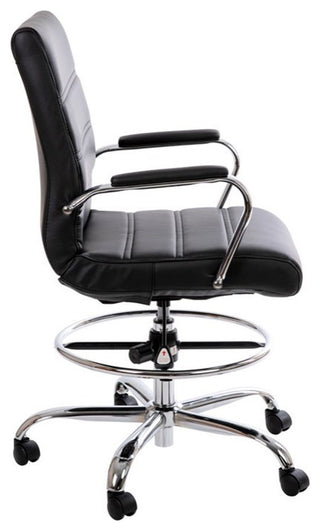 Mid-Back LeatherSoft Drafting Chair, Adjustable Foot Ring, Chrome Base, Black