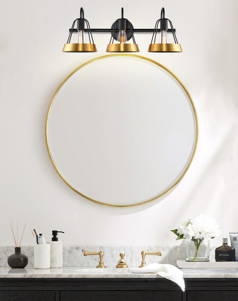Kira Home Hayes 25" Farmhouse Metal Cage / Bathroom Light, Conic Metal Shades