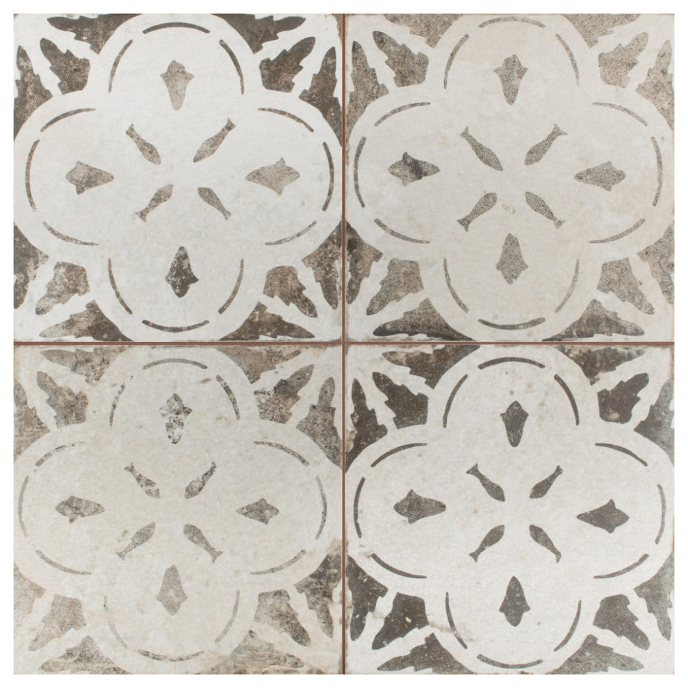 Kings Aurora Encaustic Ceramic Floor and Wall Tile, Nero Black