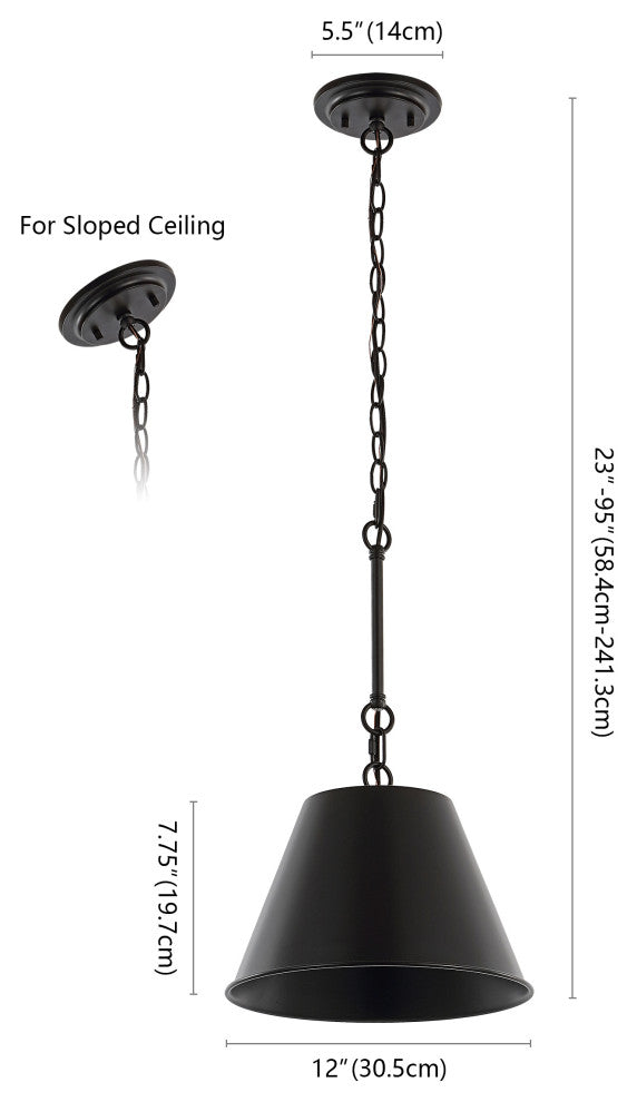 Harper Industrial Farmhouse Iron LED Pendant, Oil Rubbed Bronze, 12"