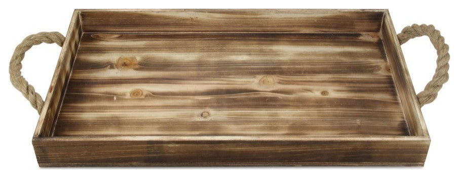 Brown Wooden Tray With Rope Handles