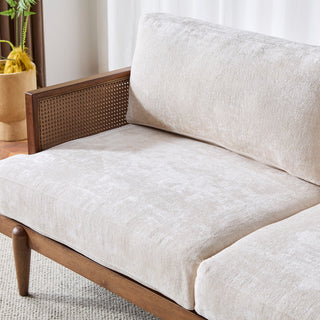 GDF Studio Doris 6' 3-Seater Sofa With Cane Rattan Arms, Walnut/Beige