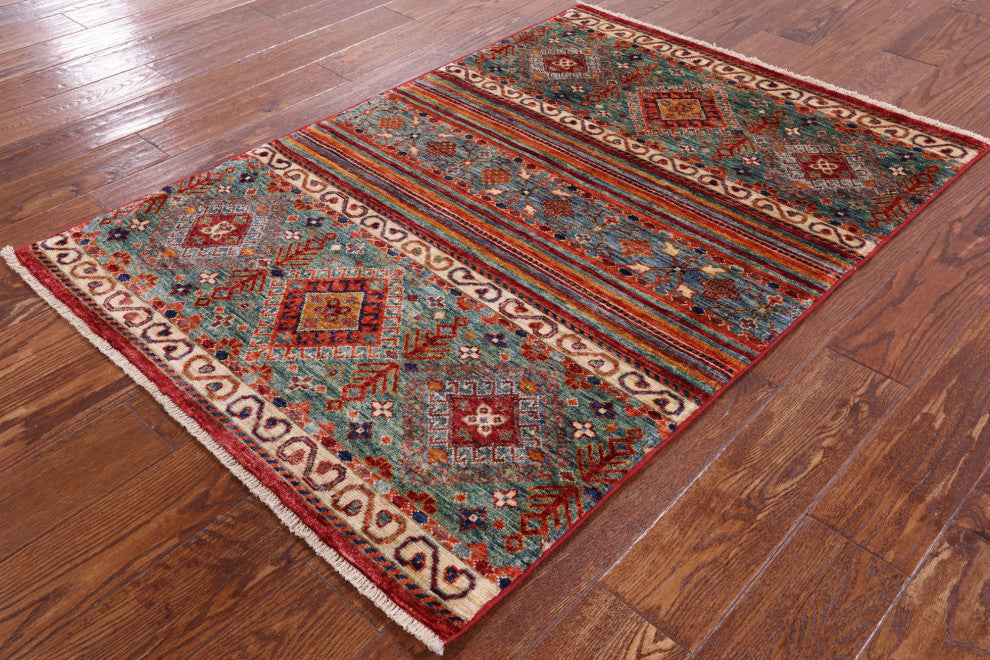 Hand Knotted Khorjin Super Kazak Wool Rug 3' 3" X 4' 8" Q5436