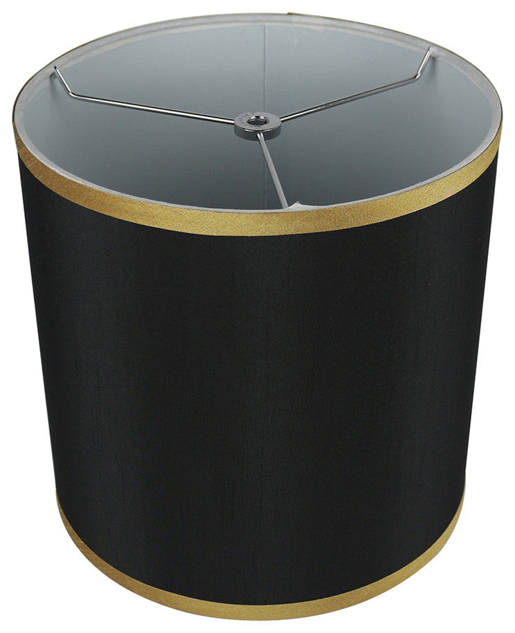 Black with Gold Trim Faux Silk Classic Drum Lampshade, 10"x10"x10"