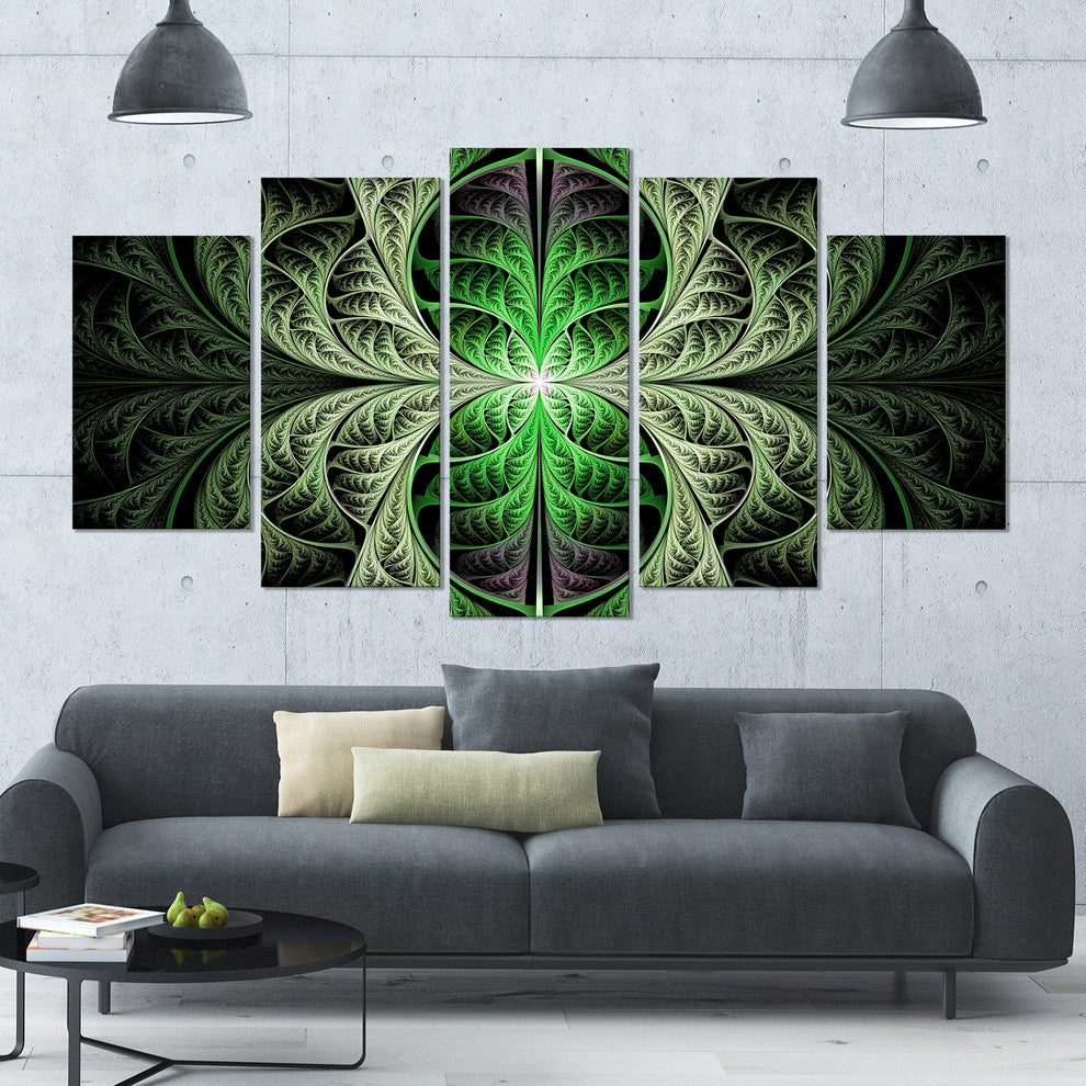 Fabulous Green Fractal Texture, Contemporary Canvas Art Print, 60"x32", 5 Panels