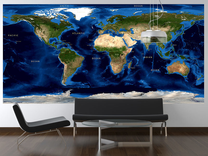 Topography, Satellite Wall Mural, Labeled, Peel and Stick, 1-Panel, 84"x42"