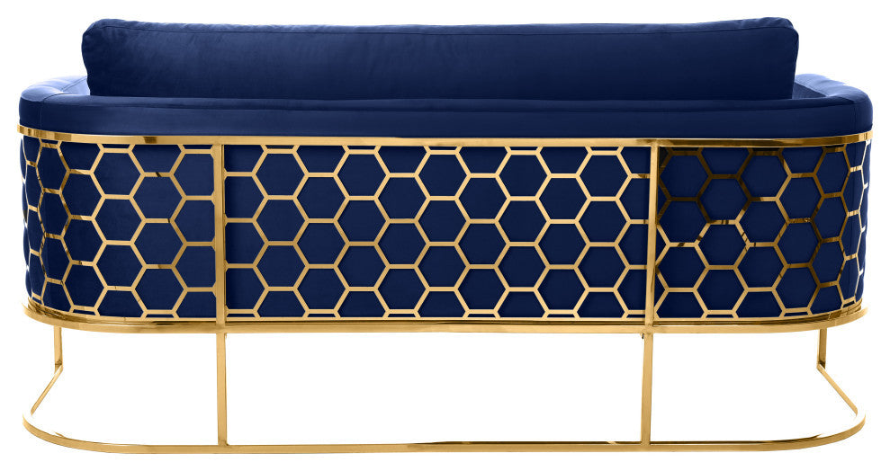 Casa Velvet Upholstered Sofa, Navy, Gold Finish