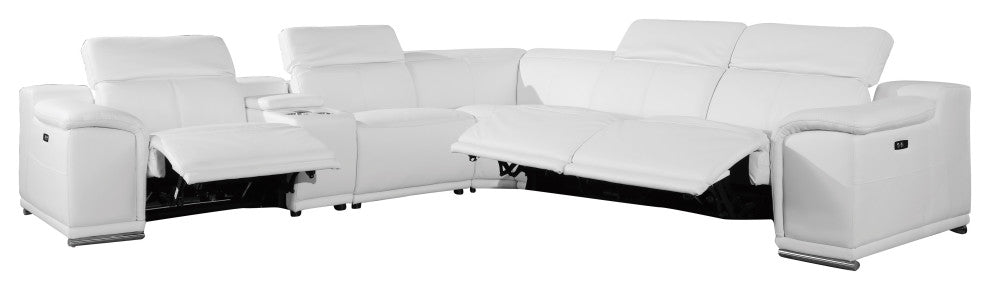 Federico 6-Piece L-Shaped Top Grain Italian Leather Sectional, White