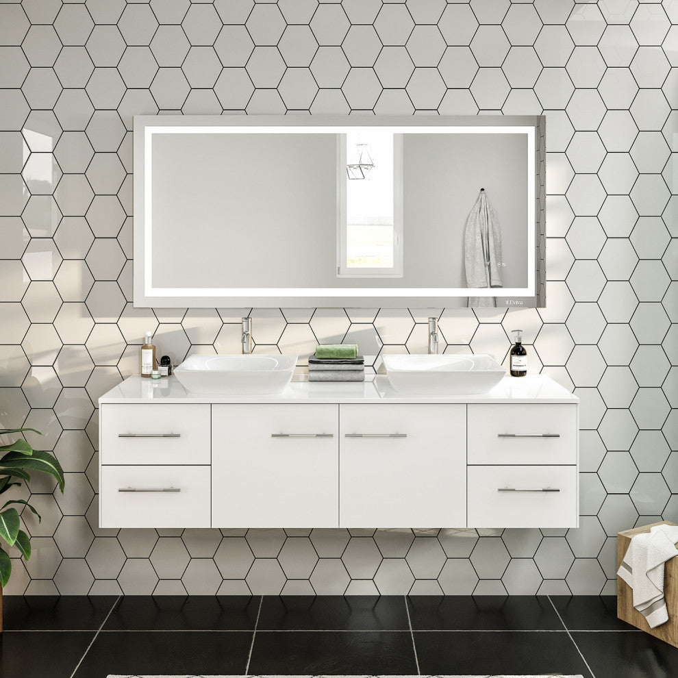 Totti Wave 60 inch White Modern Double Sink  Vanity  Top And Double Sinks