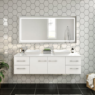 Totti Wave 60 inch White Modern Double Sink  Vanity  Top And Double Sinks