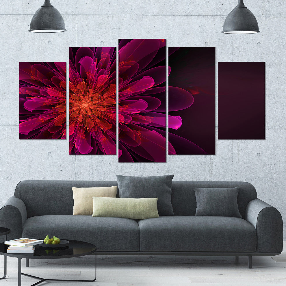 Pink Alien Fractal Flower, Floral Canvas Art Print, 60"x32", 5 Panels