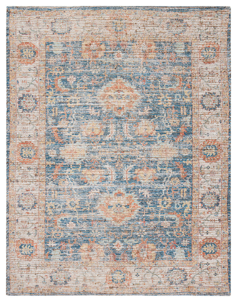 Blue Floral Ivory Border Jute/Chenille, 5'x7'