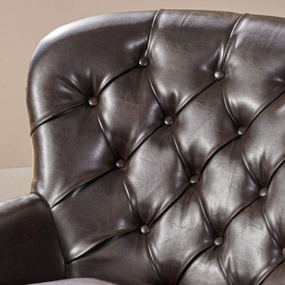 Brown Bonded Leather Accent Club Chair with Quilted Diamond Back Design, Brown Faux Leather