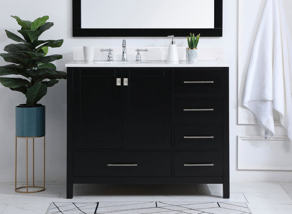 Iris 42" Single Bathroom Vanity, Black With Backsplash