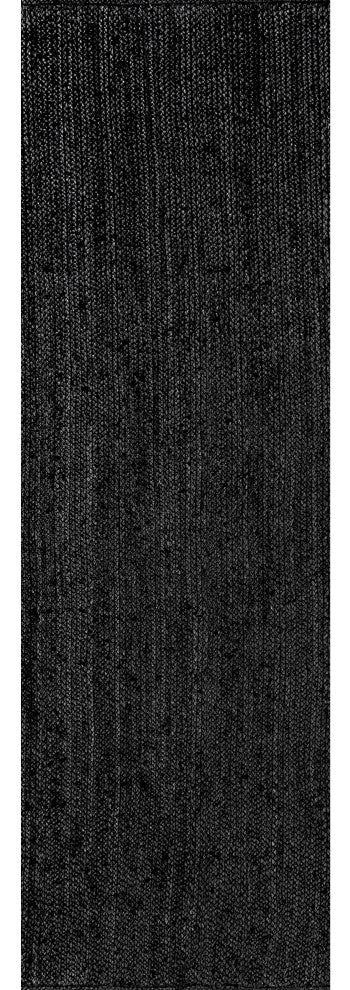 Nuloom Rigo Hand Woven Farmhouse Jute Area Rug, Black 2'6"x10'