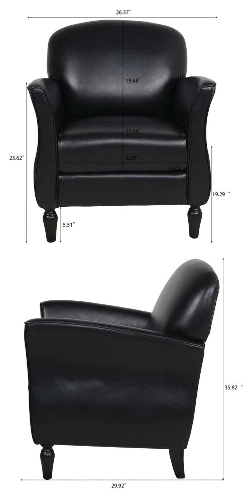 Faux Leather/Fabric Armchair with Wood Legs, Black, 26'' X 30''