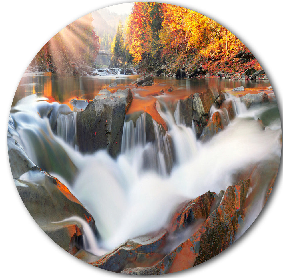 Waterfall Probiy In Prut River, Landscape Photo Disc Metal Artwork, 38"