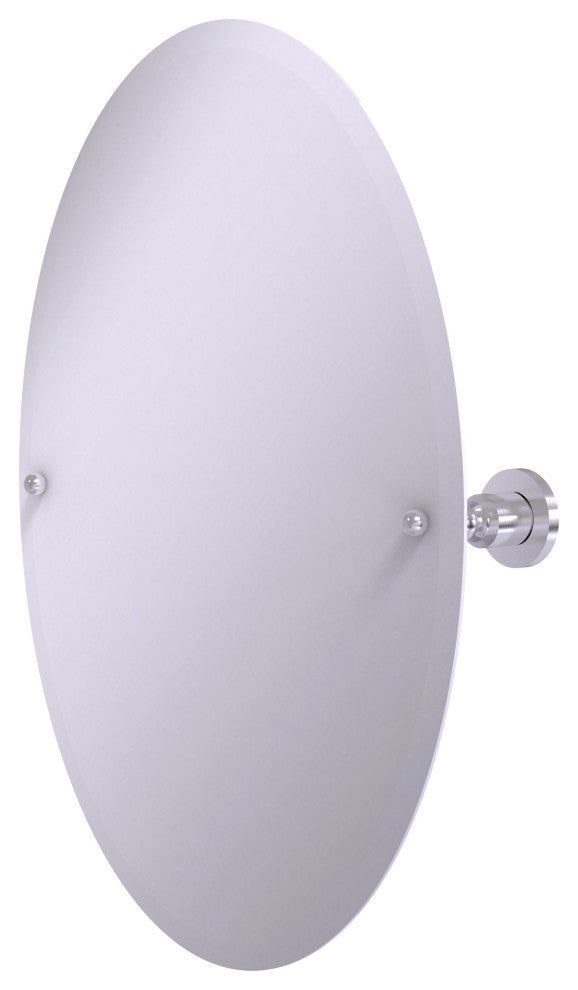 Frameless Oval Tilt Mirror with Beveled Edge, Satin Chrome