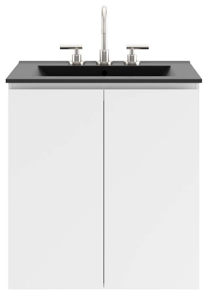 Sink Vanity Cabinet, Wall Mount, Black White, Ceramic, Modern, Hotel Bathroom