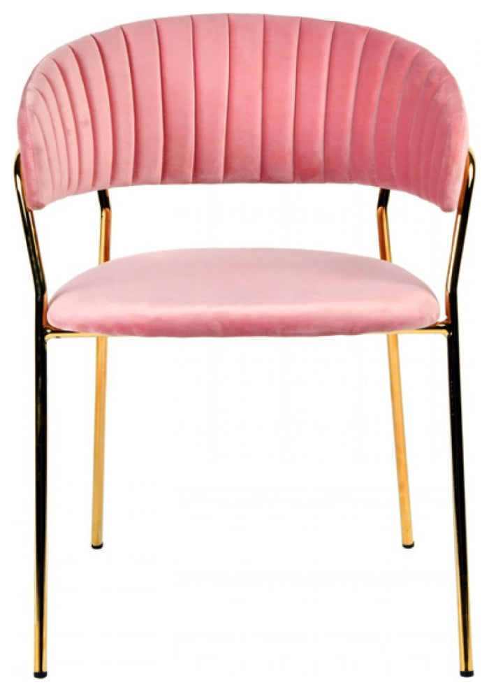 Set of 2 Curved Chic Pink and Gold Velour Dining Chairs