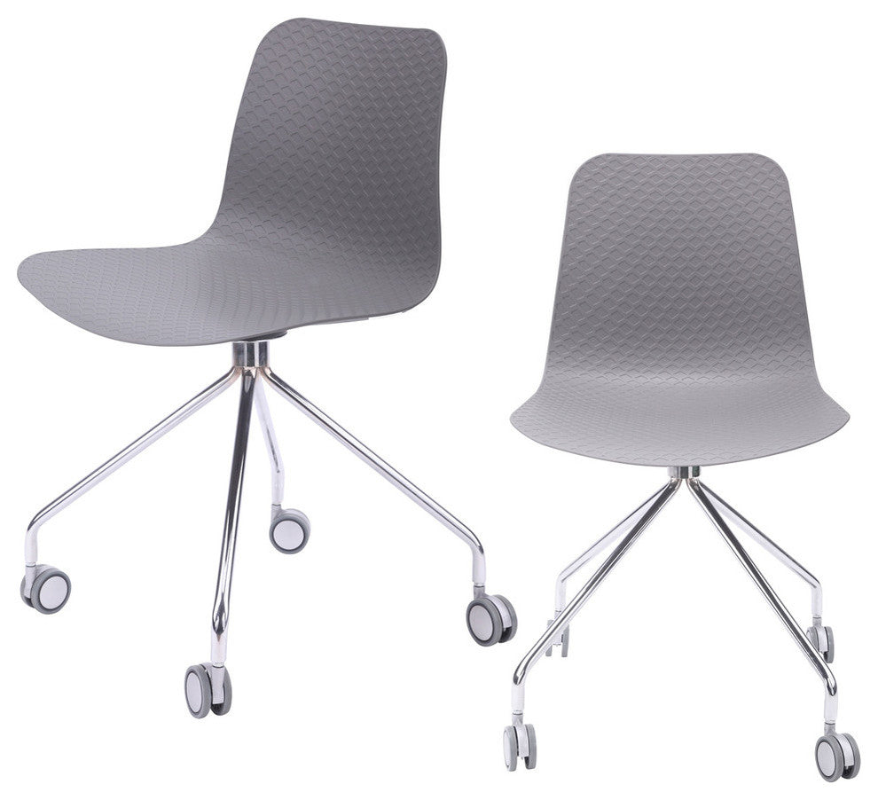Hebe Series Office Chairs Molded Seat With Chrome Wheel Leg, Set of 2, Gray