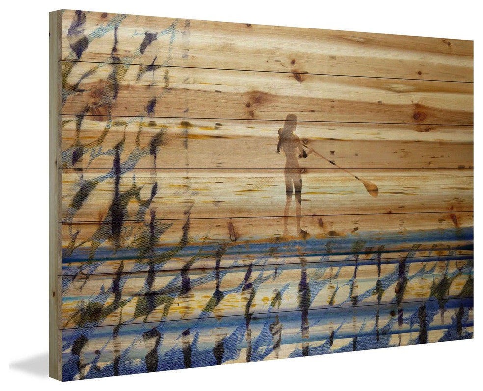 "Drifting on the Water" Print on Natural Pine Wood, 36"x24"