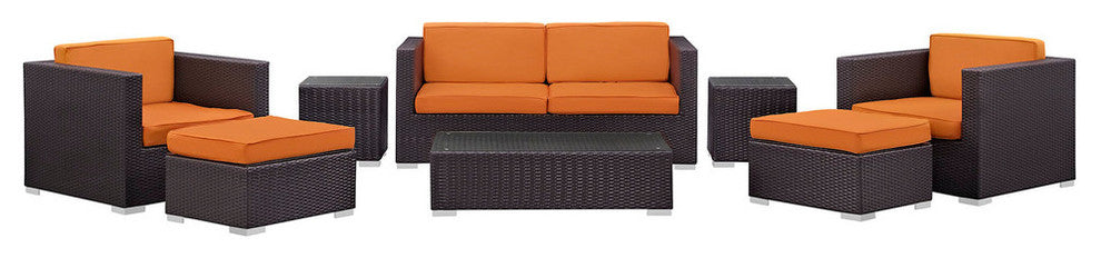 Modern Contemporary Outdoor Patio Rattan and Wicker 8-Piece SetSofa Set Orange