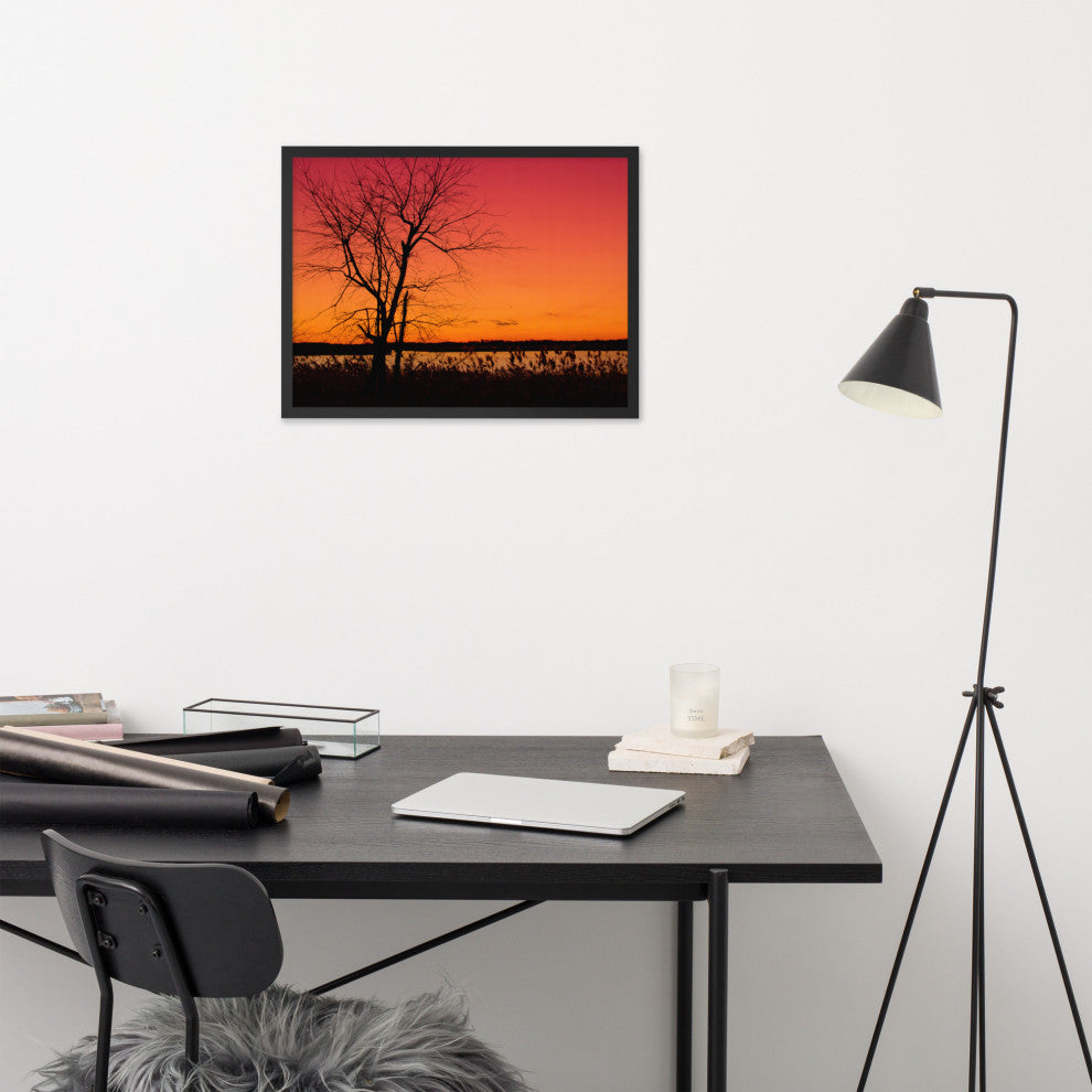 Burning Skies Rural Landscape Framed Photo Paper Wall Art Print, Black, 18" X 24"