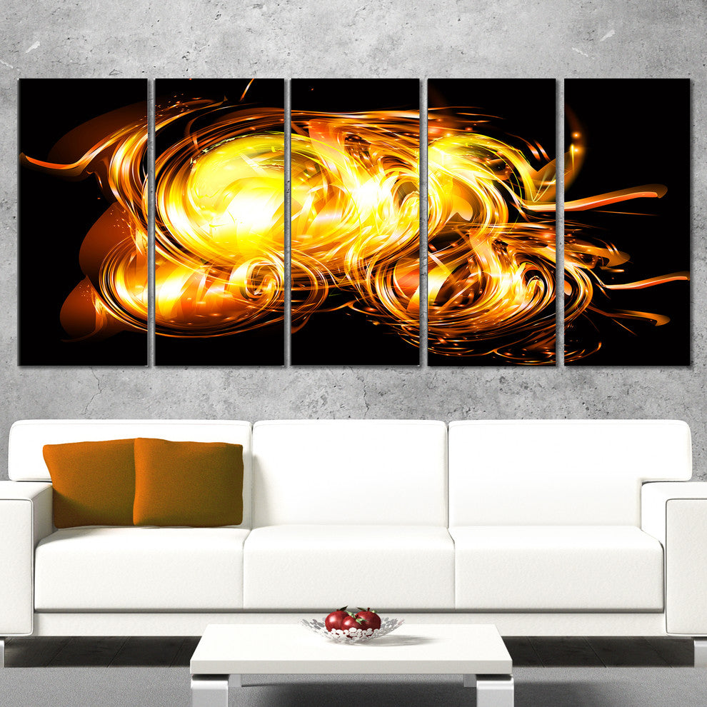 Abstract Fractal Fire on Black, Abstract Canvas Art, 60"x28", 5 Panels