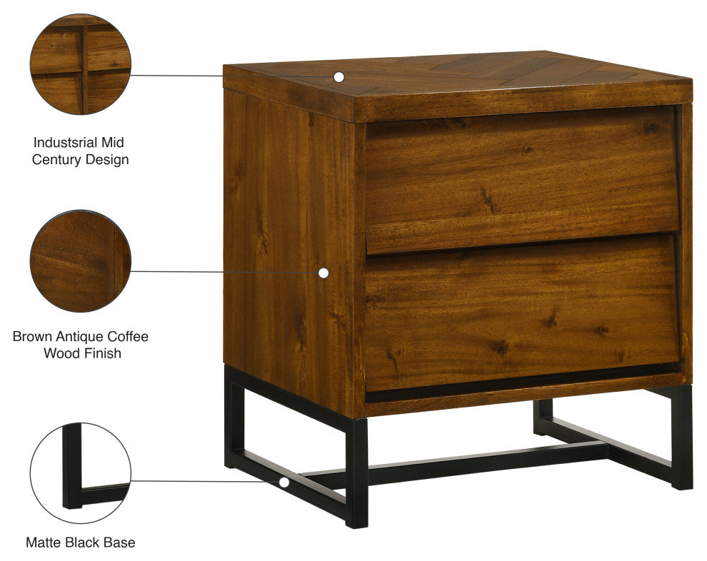 Reed Night Stand, Brown Antique Coffee Wood Finish