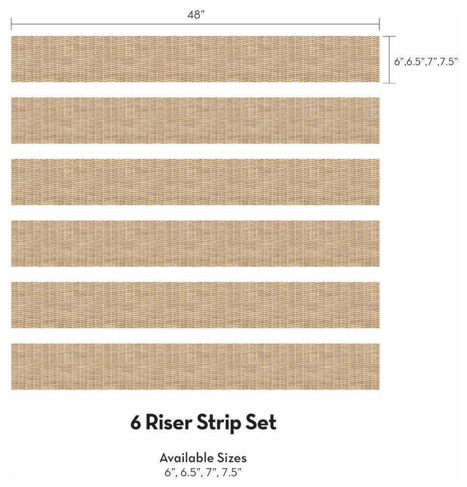 Rattan Weave Peel and Stick Stair Riser Strips, Natural, 48"x7", Set of 6